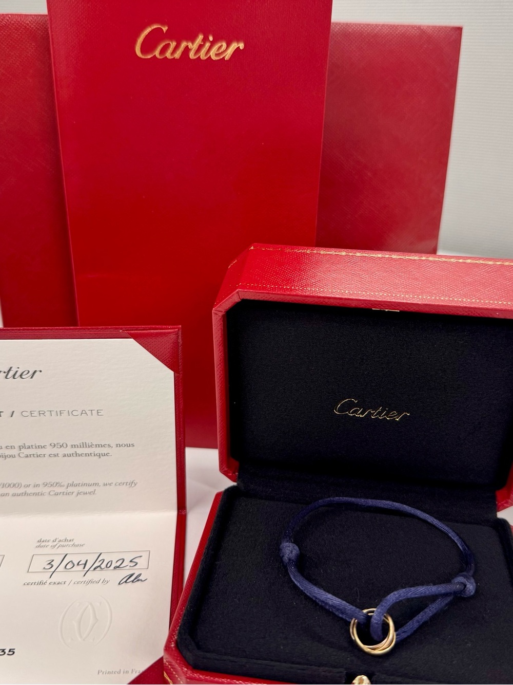 Full Set Cartier Trinity Silk Cord Bracelet (Navy Blue) - Picture 9 of 11